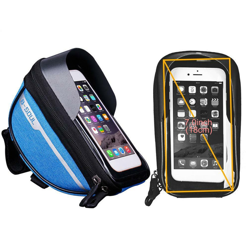 Bike Front Frame Touch Screen Waterproof Phone Bag Top Tube Pannier (Blue)