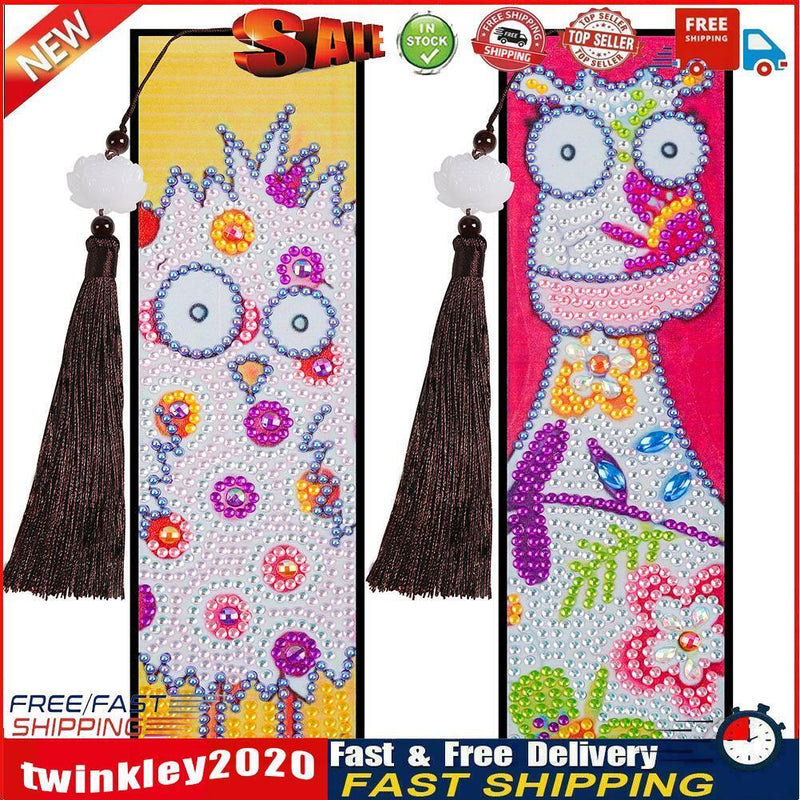 2pcs Special Shaped Drill Diamond Leather Tassel Bookmark DIY Art (SQ12) Newly