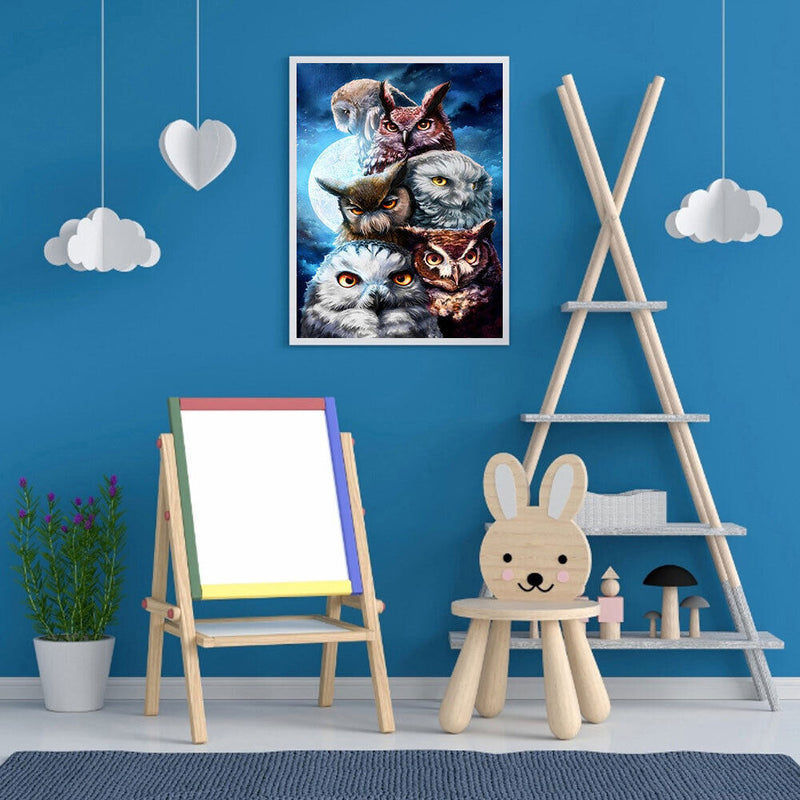 5D DIY Diamond Painting Owl Full Round Drill Mosaic Rhinestone Picture Home A