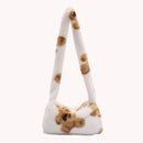 Retro Women Flower Print Shoulder Underarm Bag Winter Plush Purse (Khaki)