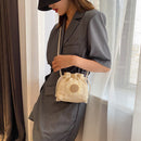 Women Beach Straw Bags Flower Drawstring Woven Bucket Crossbody Shoulder Pouch