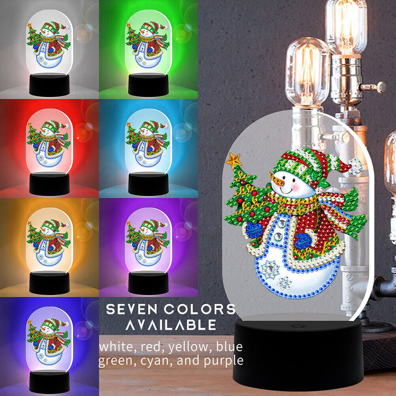 DIY Diamond Painting LED Light Snowman Embroidery Needlework Night Lamp Decor
