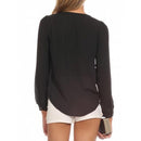 Women Casual Chiffon Shirt Tops Long Sleeve V-Neck Blouse T-shirt Black L
