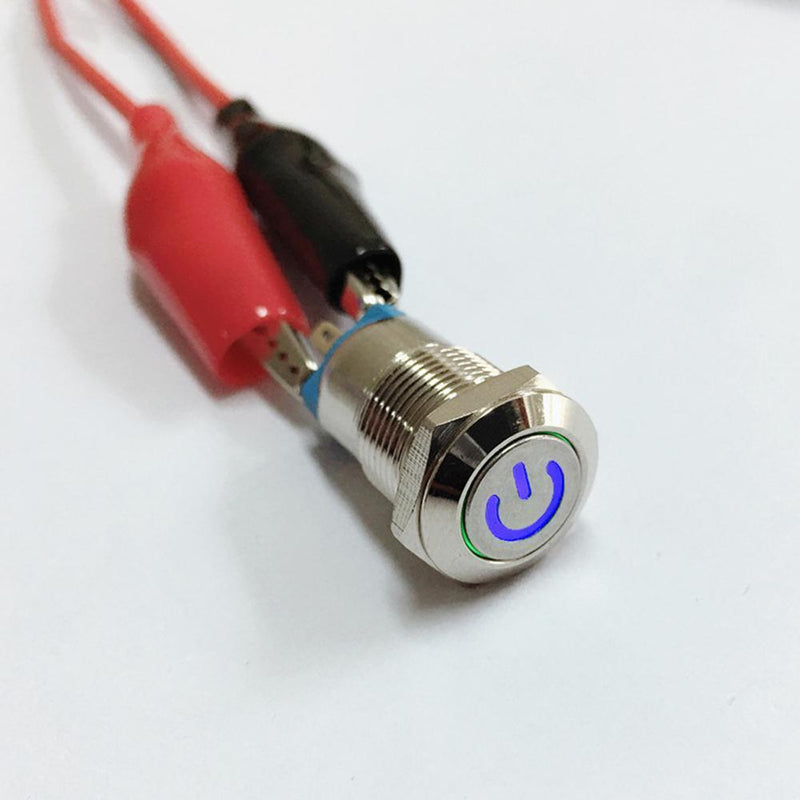 12mm Self-locking LED Metal Switch Instantaneous Waterproof Button (Blue)