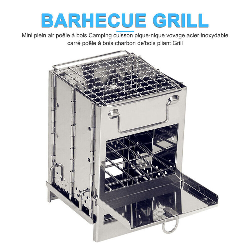 Outdoor Portable Grill Rack Stainless Steel Stove Camping Picnic BBQ Oven Set