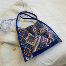 Yunnan Ethnic Style Woven Portable Shoulder Bags Canvas Handbags (Blue)