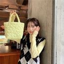 Women Quilted Cotton Padded Top-handle Bag Flower Pattern Satchel (Yellow)