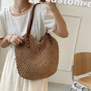 Summer Women Straw Handbag Woven Shoulder Bag Female Beach Vacation Travel Tote