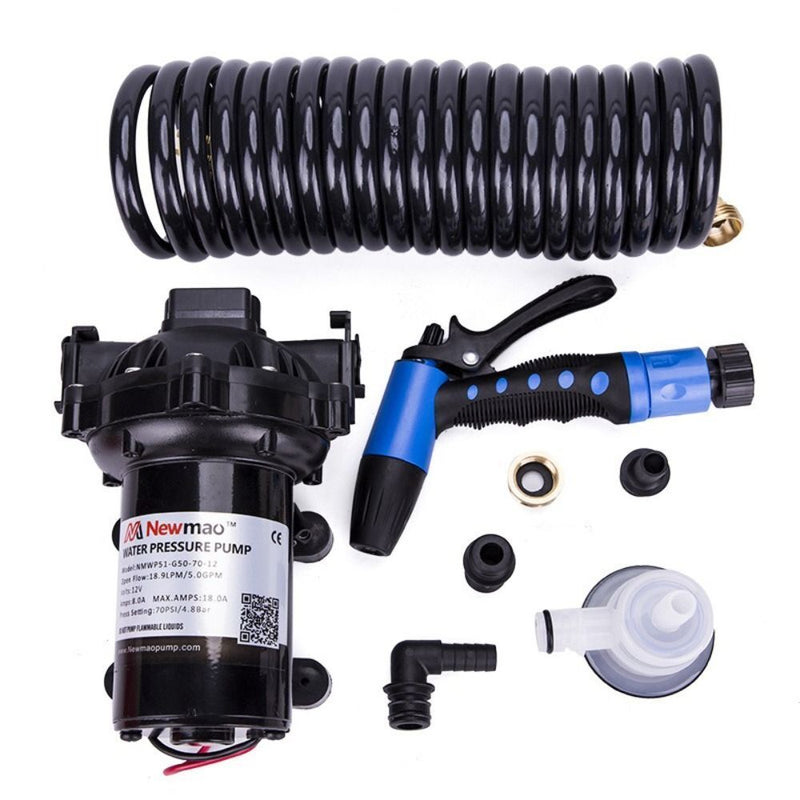 Yacht Washdown Pump  Kit Marine Flush Pump Submersible with Coiled Hose