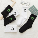 and White Hip-hop Women Moon Pattern Stockings Japanese Fashion Cotton  Socks