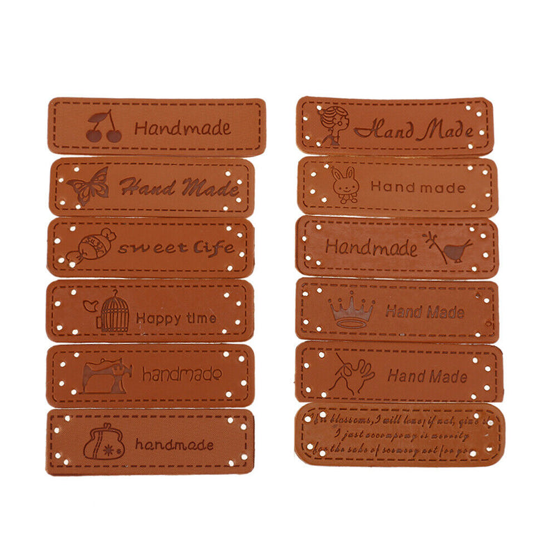 12pcs PU Leather Keywords on Clothing Garment Labels for Jeans Bag