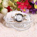 Duoya Leather Bracelet Watch Rhinestone Quartz Bracelet Watch (White)