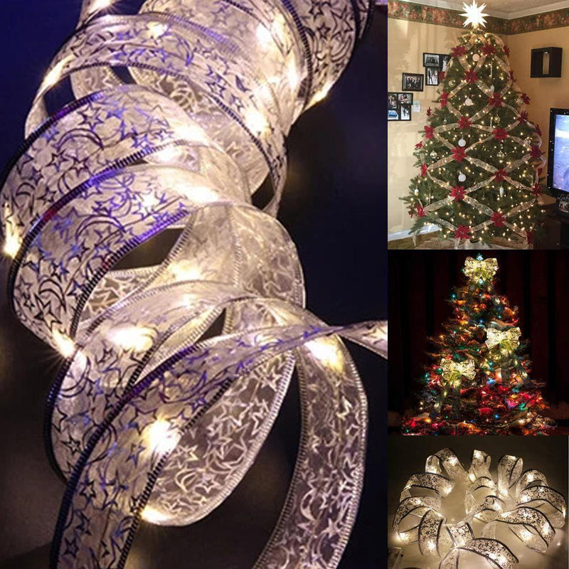 2PC Fairy Lights Strings Christmas Ribbon Bow Holiday Decor (Warm Light 4m)
