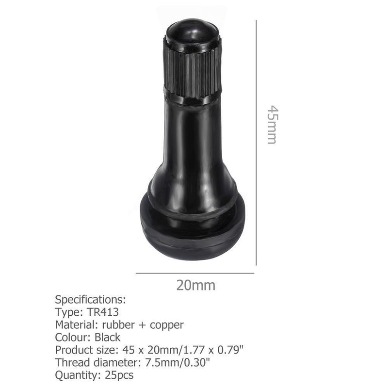 TR413 Snap-in Rubber Tubeless Tire Valve Stems for Car Motorcycle (25pcs)
