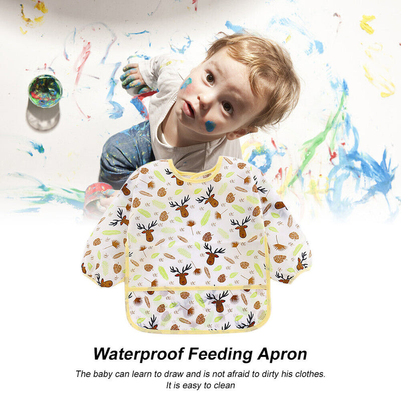 Baby Feeding Bibs Kids Waterproof Long Sleeve Coverall (0-3Years Elk) Newly