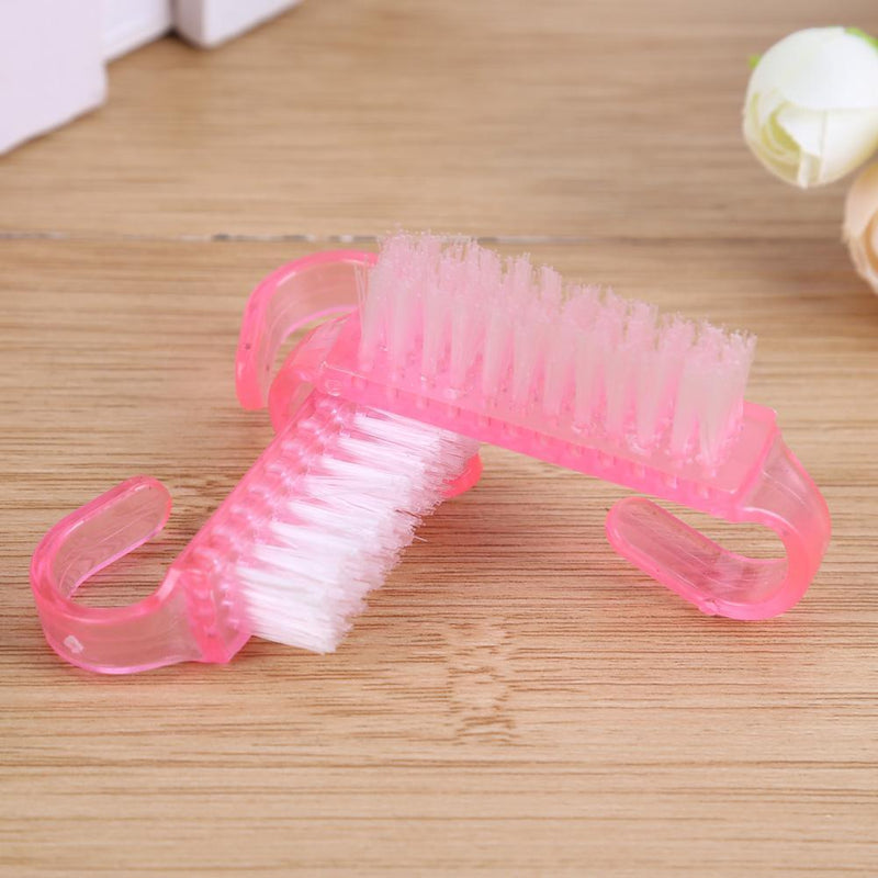 10pcs Nail Cleaning Brushes Pink Plastic Handle Dust Remover Manicure Tools