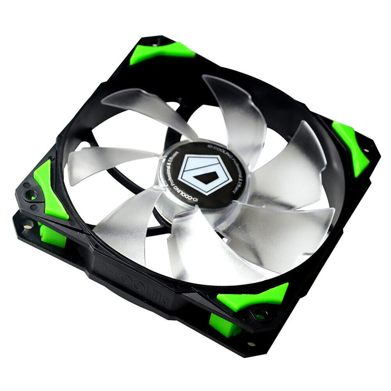 ID-COOLING PL-12025 PC Fan LED 120mm Fan with De-Vibration Rubber (Green) Newly