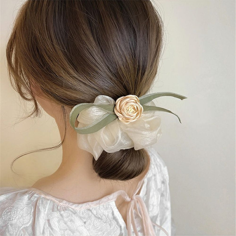 Elastic Organza Camellia Braiding Tool Headwear Hair Band Hair Ring Hair Rope
