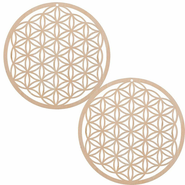 Wooden Wall Sign Flower of Life Shape Flower Of Life Energy Mat Slice Wood Base