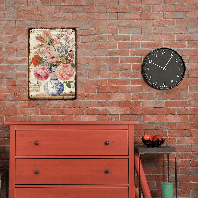 Porcelain Vase Flowers Metal Plate Tin Sign Plaque for Bar Pub Club Cafe