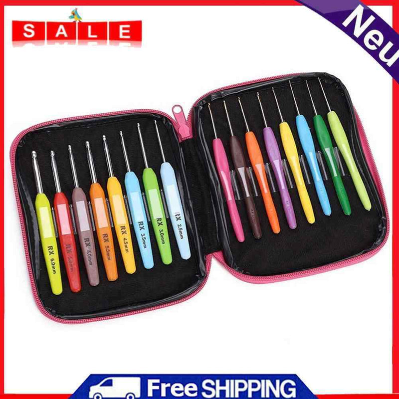 Soft Handle, 16-Piece, Colorful Aluminum Crochet Needles, DIY Knitting Pins, Crochet Wheel