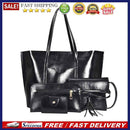 4pcs/set Women Shoulder Bags Tote Oil PU Leather Messenger Handbags (Black)