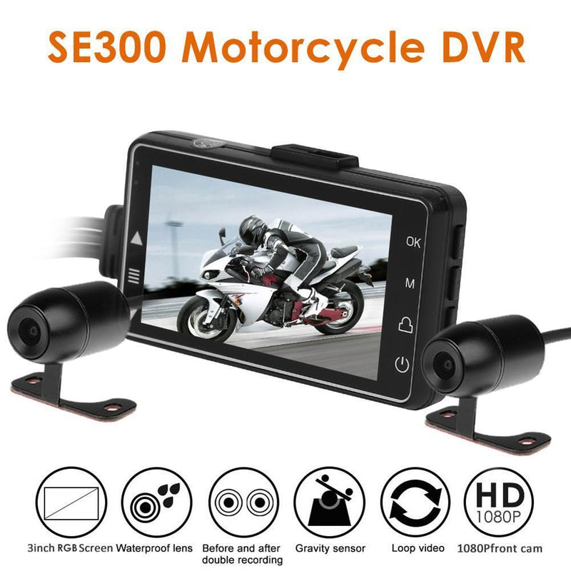 SE300 Motorcycle DVR Dash Cam 3 inch Screen Front+Rear View Motorcycle Camera