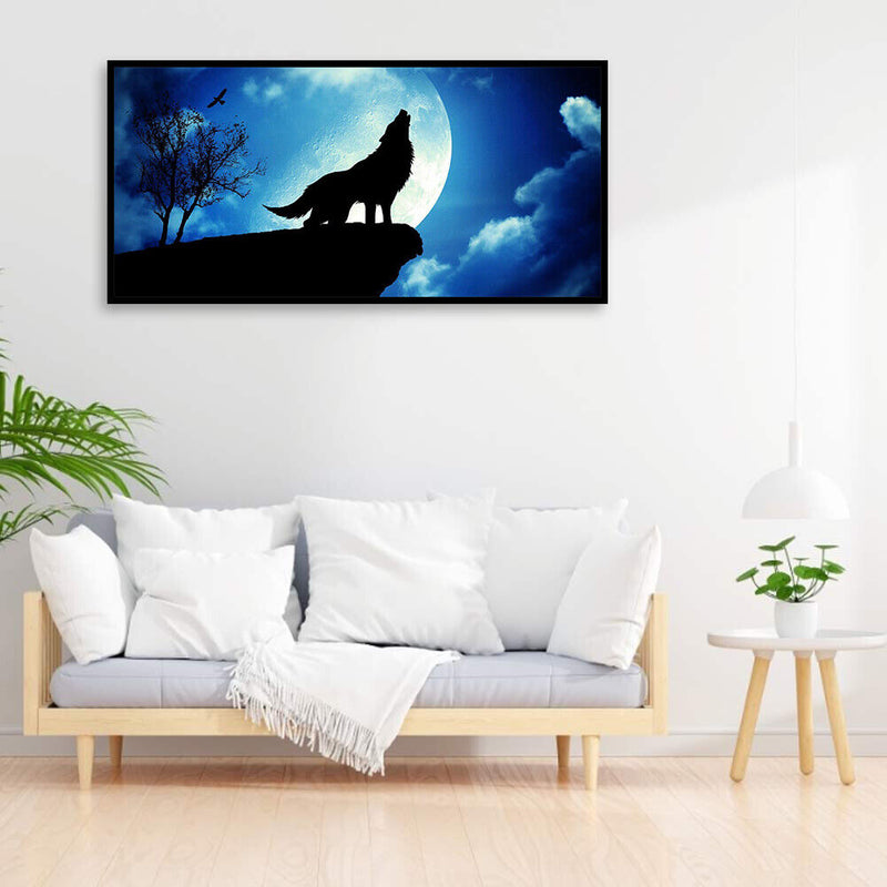 5D DIY Full Round Drill Diamond Paint Night Wolf Mosaic Rhinestone Art Pict