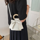 Sweet Bow Tie Mini Crossbody Bag Women Leather Wooden Handle Bucket Handbags