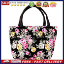 Lovely Flower Printed Female Bags Canvas Handbag Portable Lunch Bag(Black)