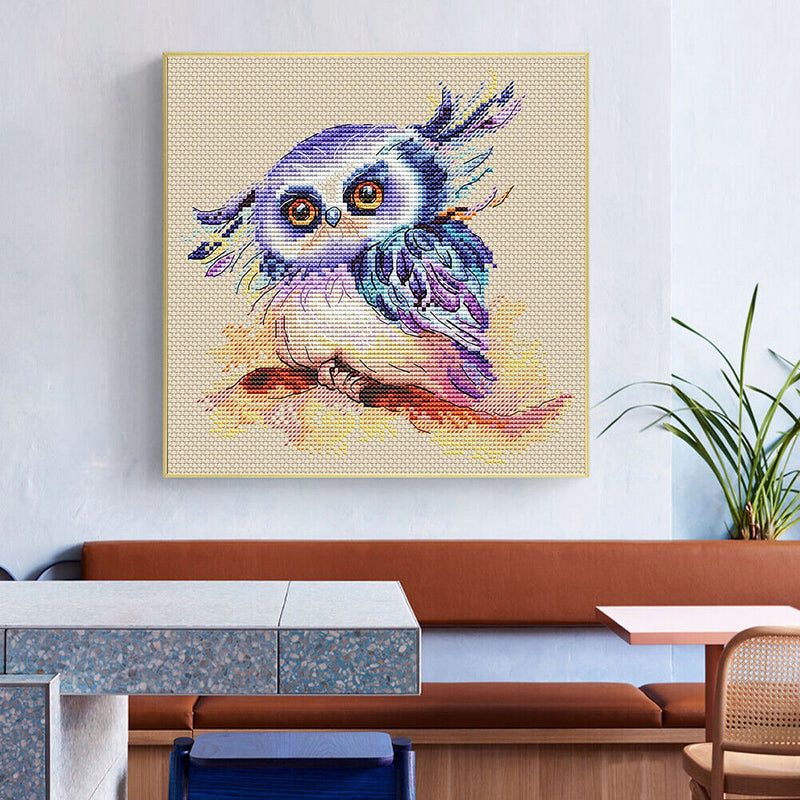 11CT Full Cross Stitch Cute Owl Stamped DIY Cotton Thread Needlework Animal Art