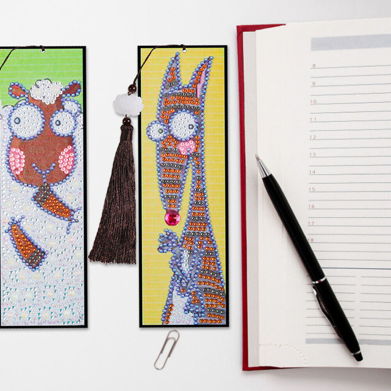 2pcs Special Shaped Drill Diamond Leather Tassel Bookmark DIY Art (SQ13) Newly