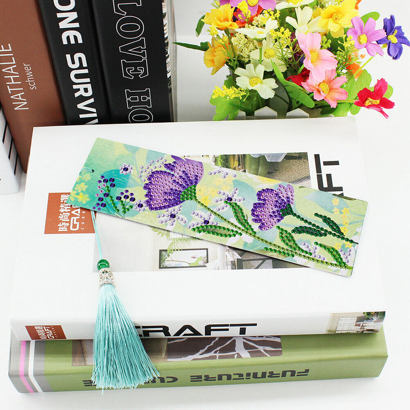 2pcs 5D Diamond Painting Leather Flowers Bookmarks Books Cross Stitch Craft Gift