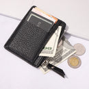 Women Retro Leather Purse Zipper Litchi Pattern Men Card Holder (Black)