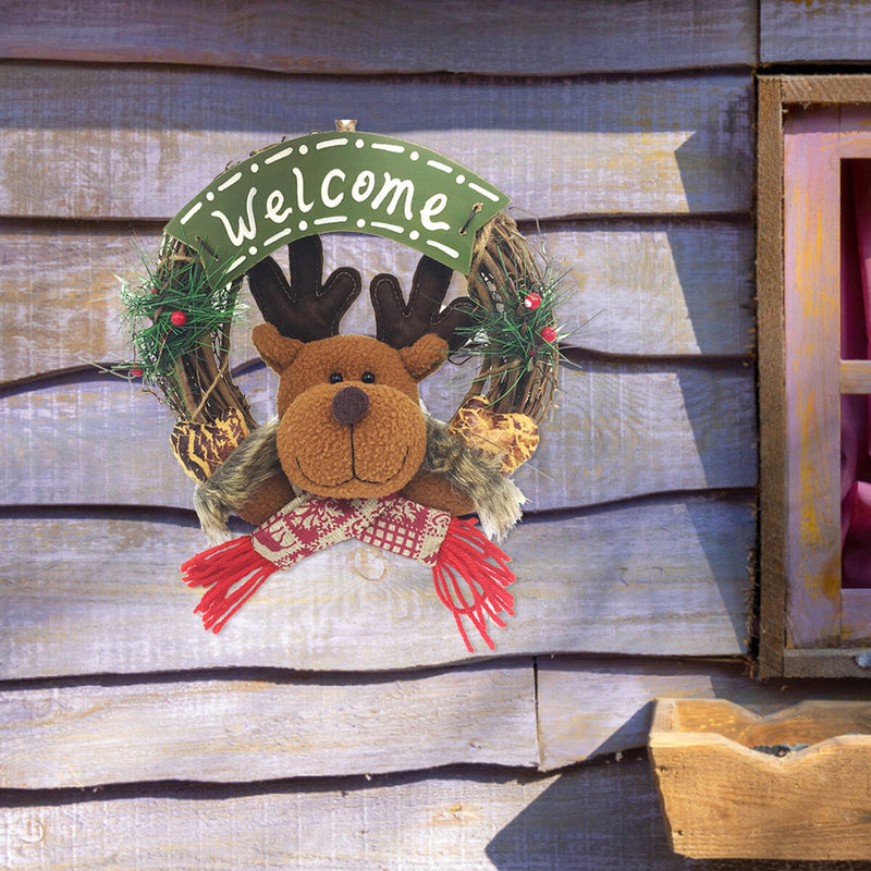 Christmas Wreath Welcome Ornament Elk Reindeer Artificial Berry Pine Branch
