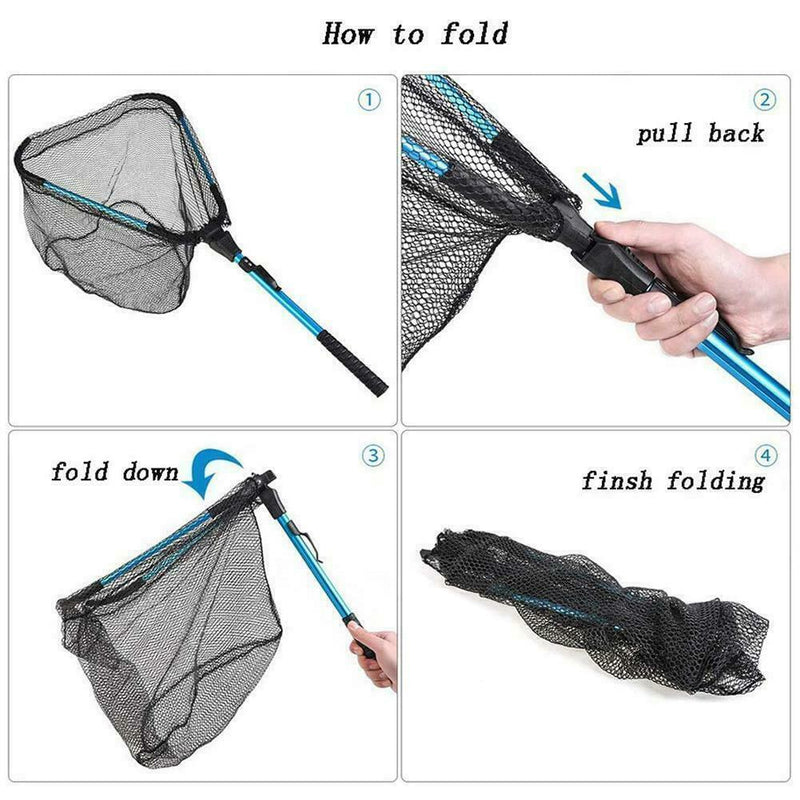 Fishing Net Fish Landing Net, Foldable Collapsible Pole Telescopic M2H3
