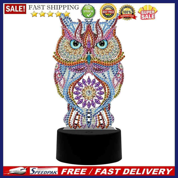 DIY Special Shaped Diamond Painting Owl LED Light Cross Stitch Embroidery L