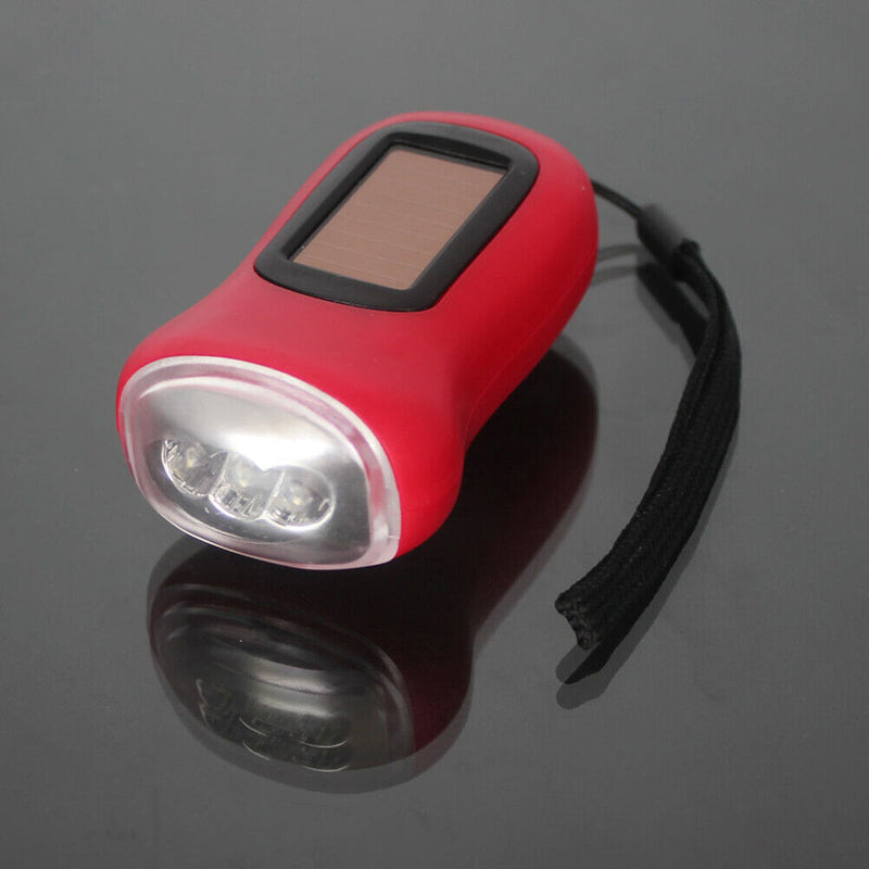 Hand Crank Solar Dynamo Torch Lamp Outdoor Emergency LED Flashlight (red) Newly