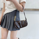 Women Pleated Chain Solid Color Underarm Bag Casual Small Handbag (Brown)