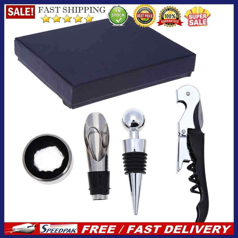 4pcs/set Red Wine Opener Stainless Steel Pourer Wine Ring Bottle Plug