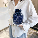 Fashion Women Drawstring Shoulder Bag PU Leather Square Box Crossbody Handbag