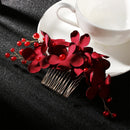 Jewelry Crystal Red Flower Hair Pin  Bridesmaid Tiara Bridal Clips Hair Combs