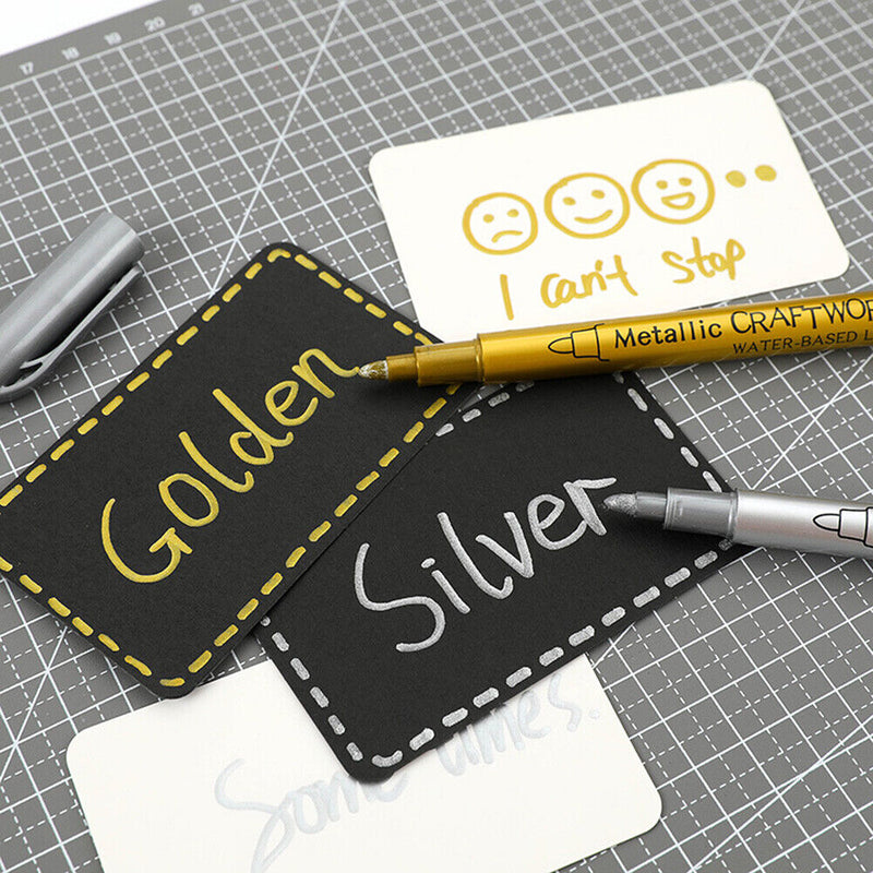 12pcs DIY Metallic Craftwork Pen Waterproof Kid Stationery (6Gold+6Silver) Newly