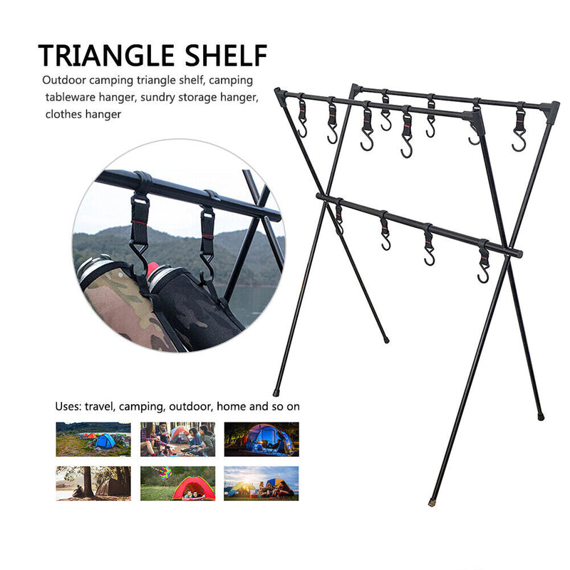 Lightweight Outdoor Camping Shelf Clothes Storage Hanger BBQ Triangle Rack Newly