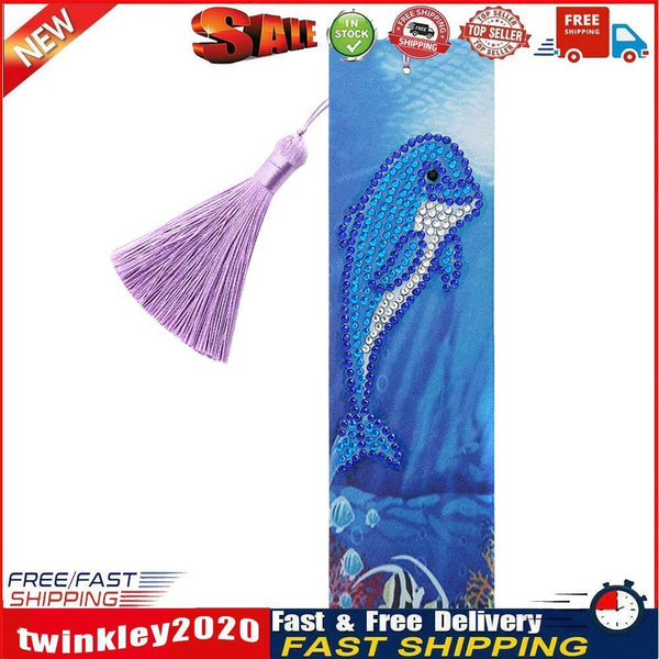 DIY Special Shape Diamond Painting Leather Bookmark Tassel Dolphin Crafts Newly