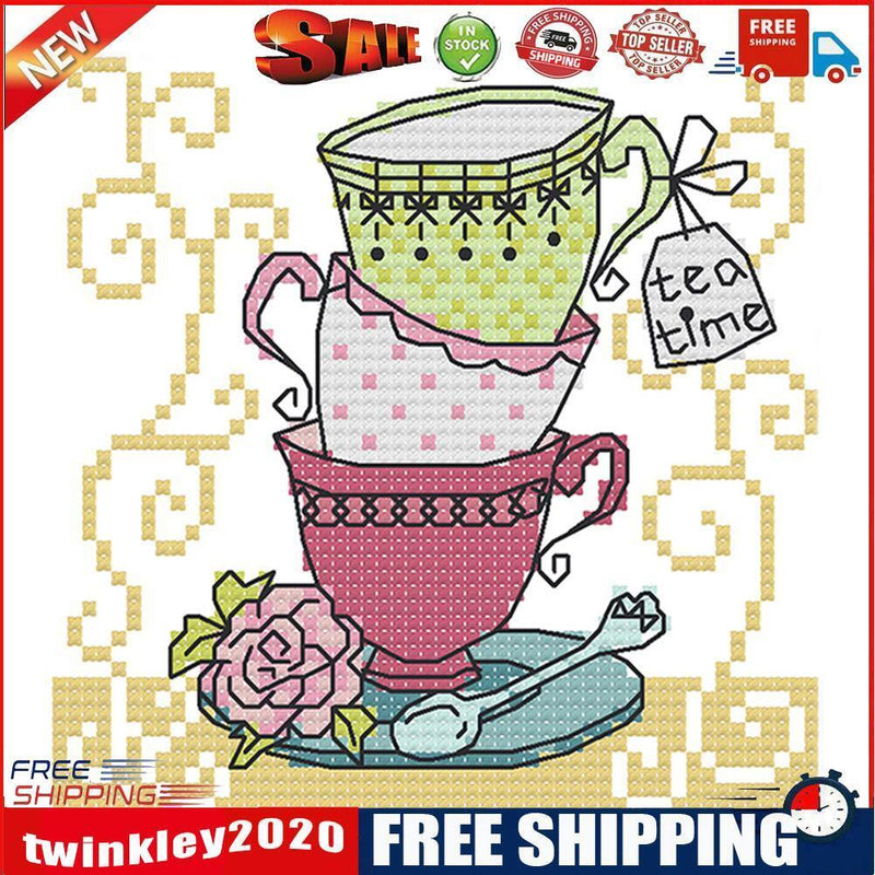 Tea Cup Partial Cross Stitch 11CT Counted Cotton Handmade Needlework Decor