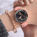 Fashion Women Quartz Watches Starry Sky Round Dial PU Leather Band Ladies Retro
