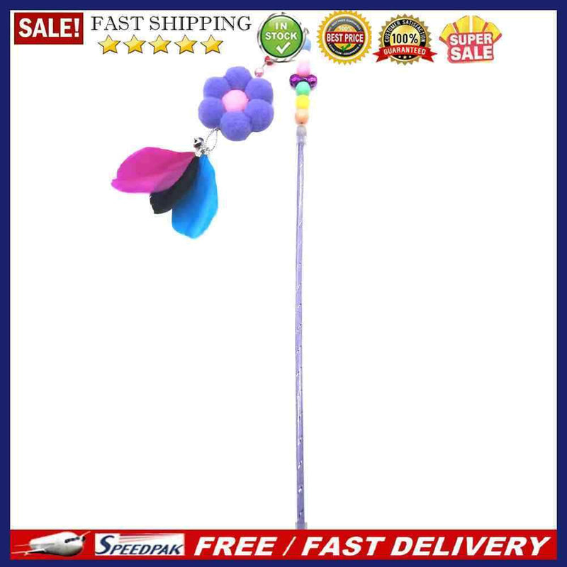 Feather Bell Flower Chaser Wand Funny Entertainment Cat Teaser Rod Stick Toys