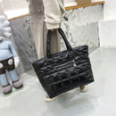 Women Lattice Solid Color Nylon Shopping Bag Casual Large Capacity Shoulder Bags