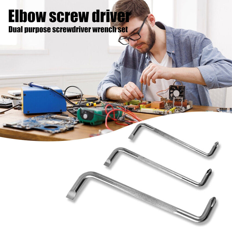 3pcs Right Angle Elbow Z-shape Mini Phillips Slotted Screwdrivers Hand Tool
